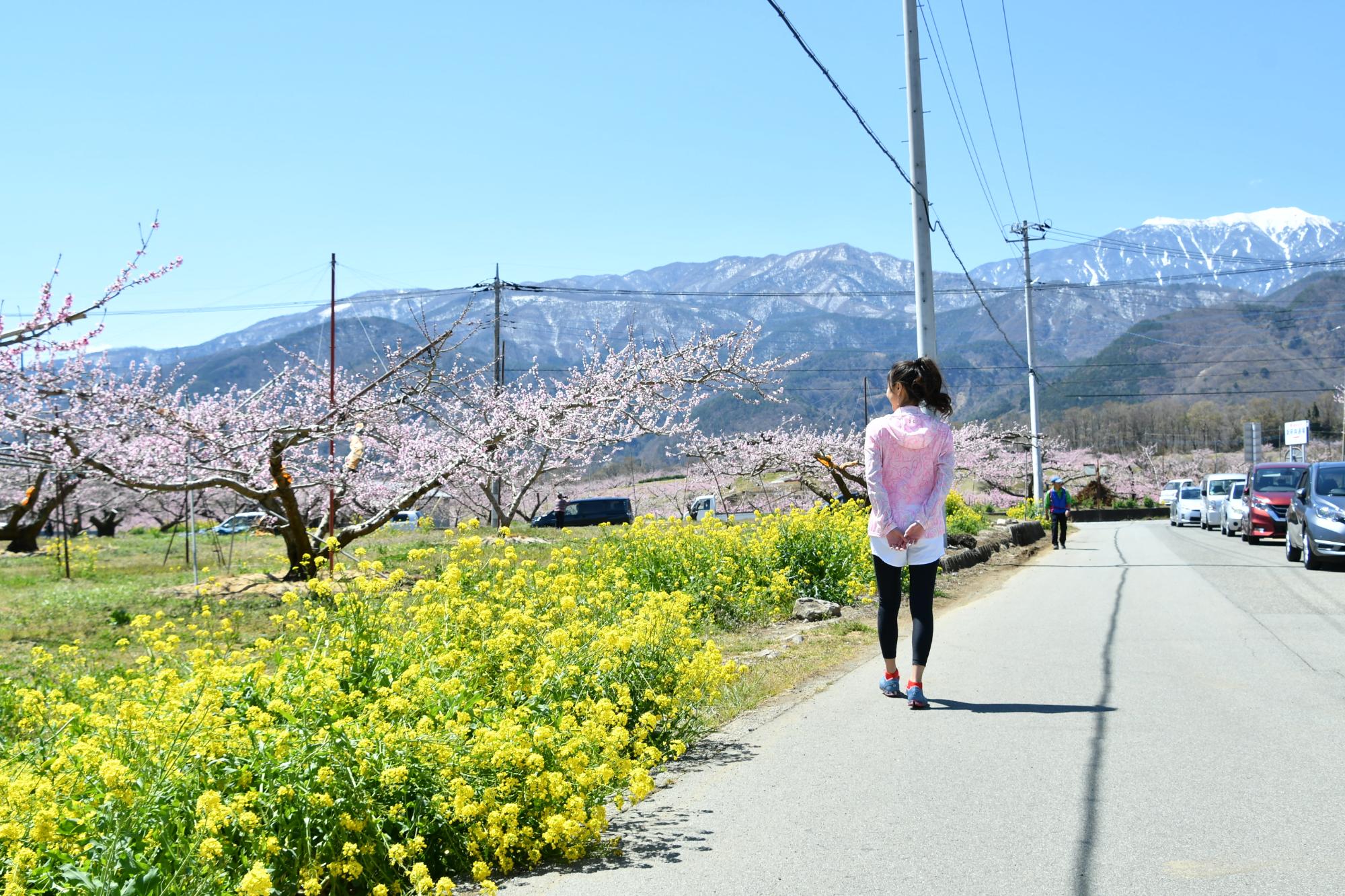 新府桃源郷を歩く女性